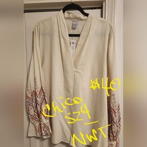 Chico's Beautiful Blouse Embellished Embroidery sz 4